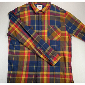 Levis Cotton Shirt L Mens Long Sleeve Button-Down Colorful Red Blue Madras Plaid